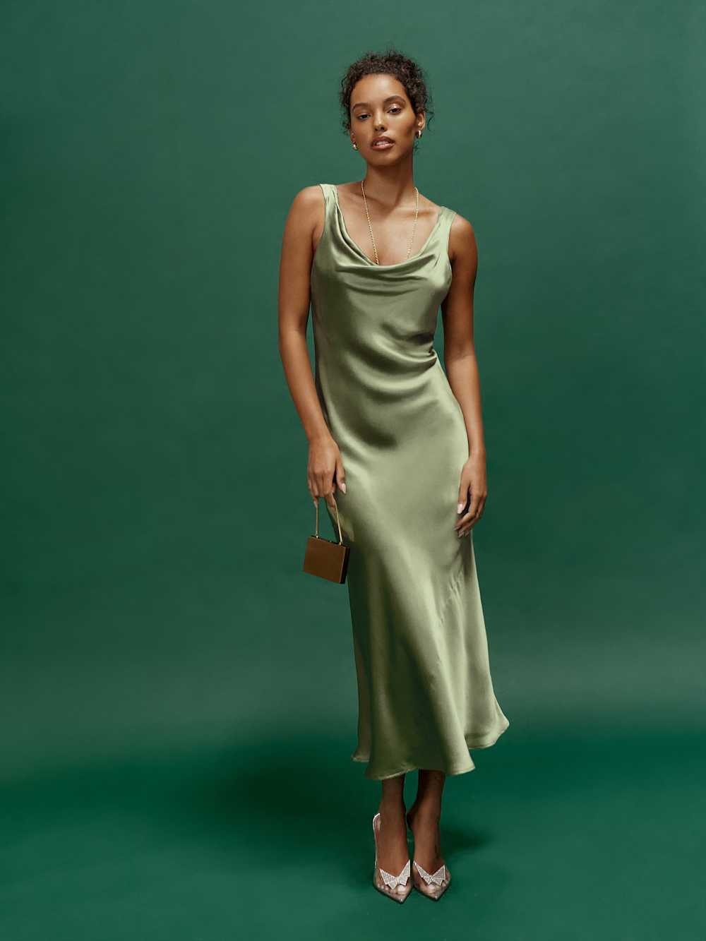 Reformation Bryn Silk Dress in Artichoke Size 4